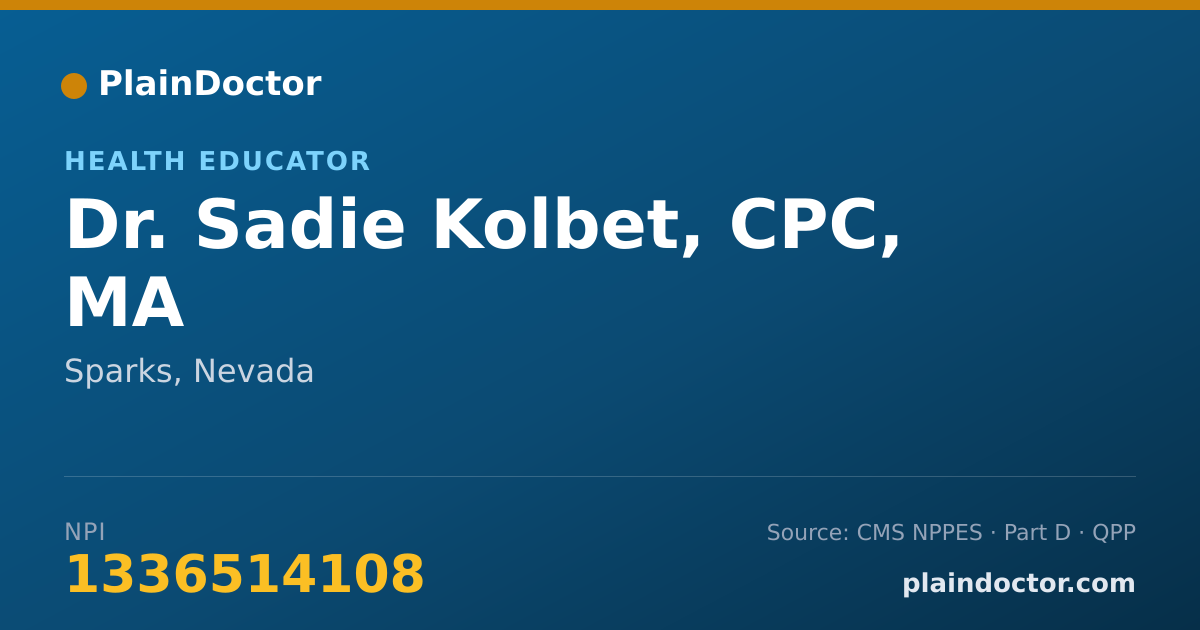 Shareable card for Sadie Kolbet, CPC, MA - Health Educator, Sparks, NV