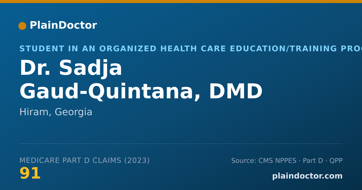 Shareable card for Sadja Gaud-Quintana, DMD - Student in an Organized Health Care Education/Training Program, Hiram, GA
