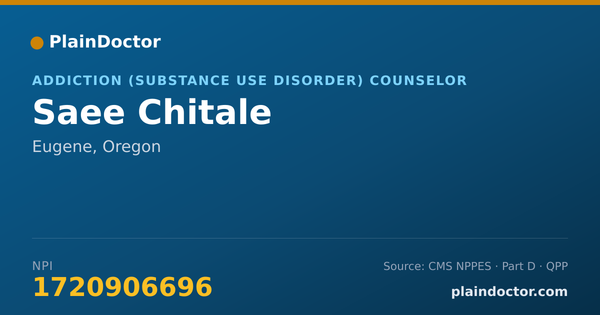 Shareable card for Saee Chitale - Addiction (Substance Use Disorder) Counselor, Eugene, OR