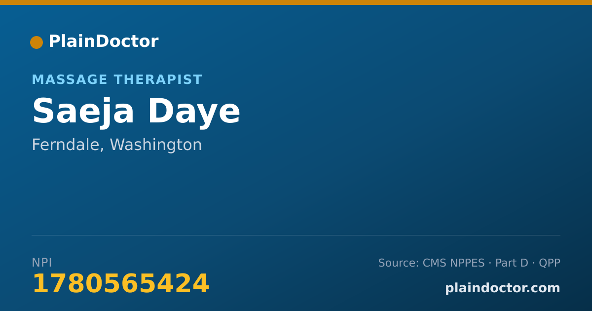 Shareable card for Saeja Daye - Massage Therapist, Ferndale, WA