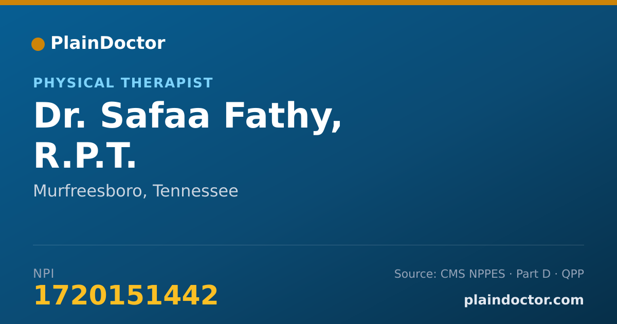 Shareable card for Safaa Fathy, R.P.T. - Physical Therapist, Murfreesboro, TN
