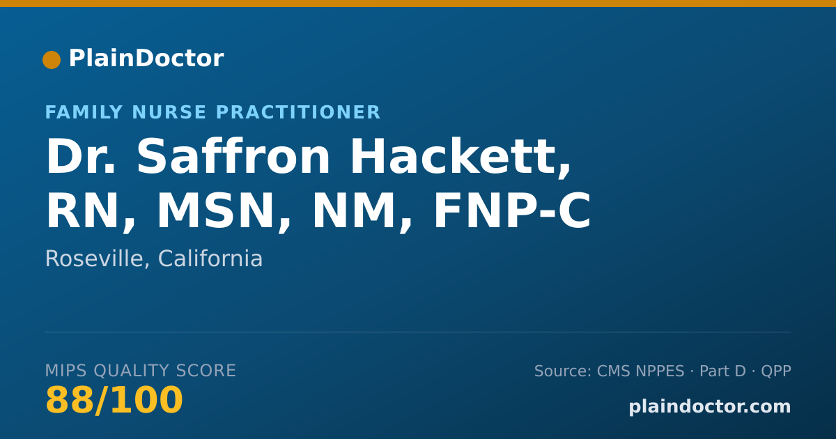 Shareable card for Saffron Hackett, RN, MSN, NM, FNP-C - Family Nurse Practitioner, Roseville, CA