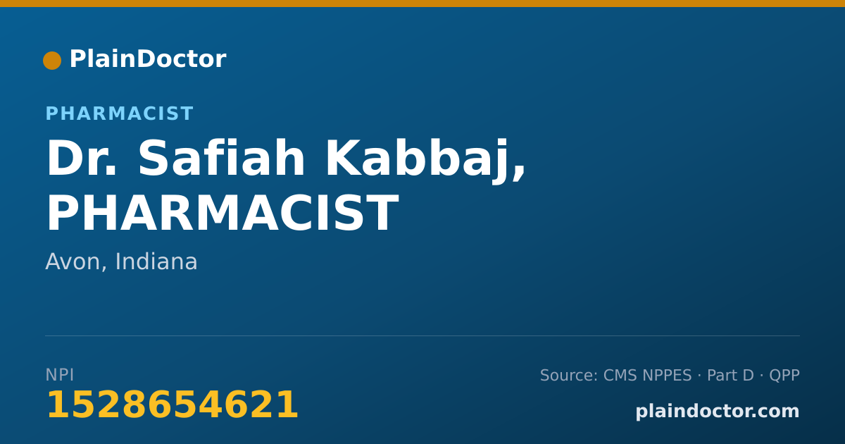 Shareable card for Safiah Kabbaj, PHARMACIST - Pharmacist, Avon, IN