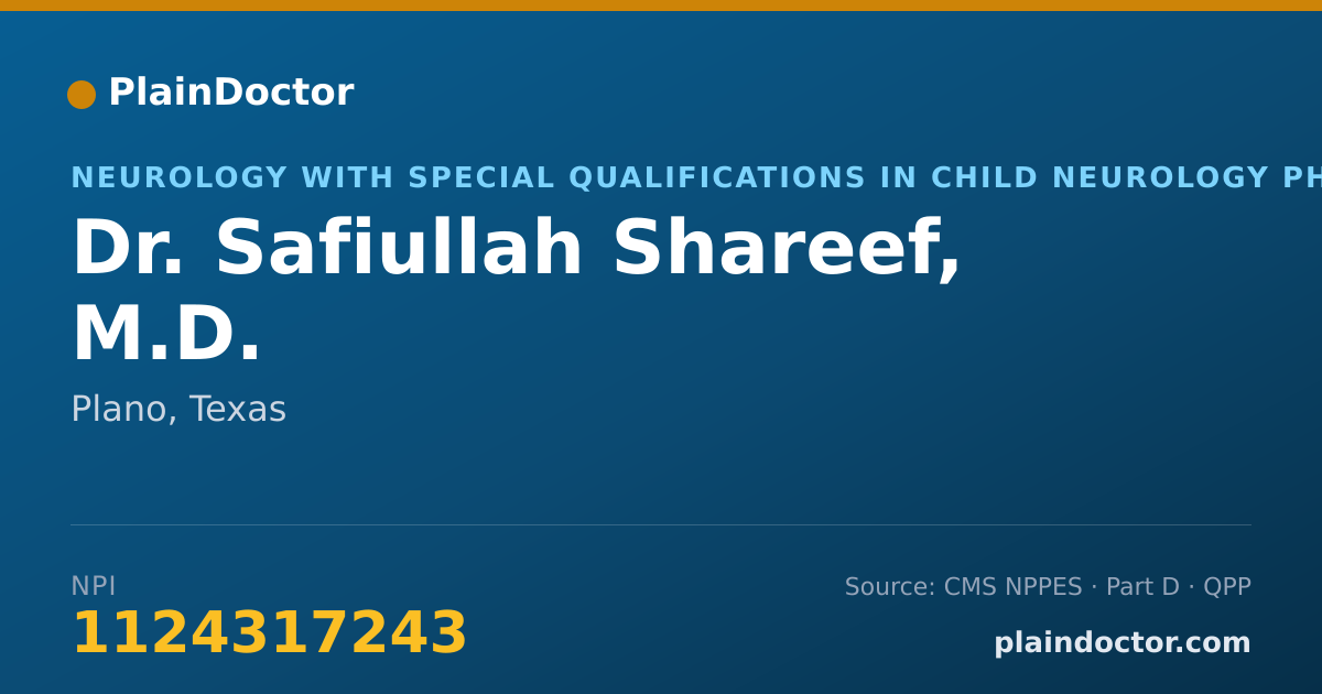 Shareable card for Safiullah Shareef, M.D. - Neurology with Special Qualifications in Child Neurology Physician, Plano, TX