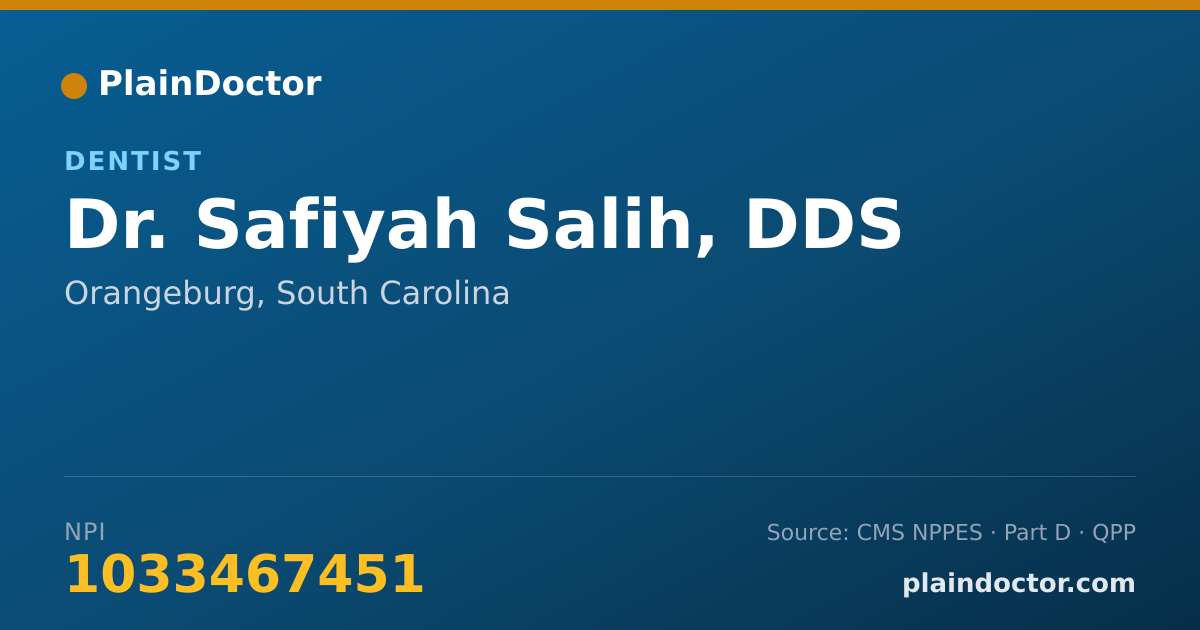 Shareable card for Safiyah Salih, DDS - Dentist, Orangeburg, SC