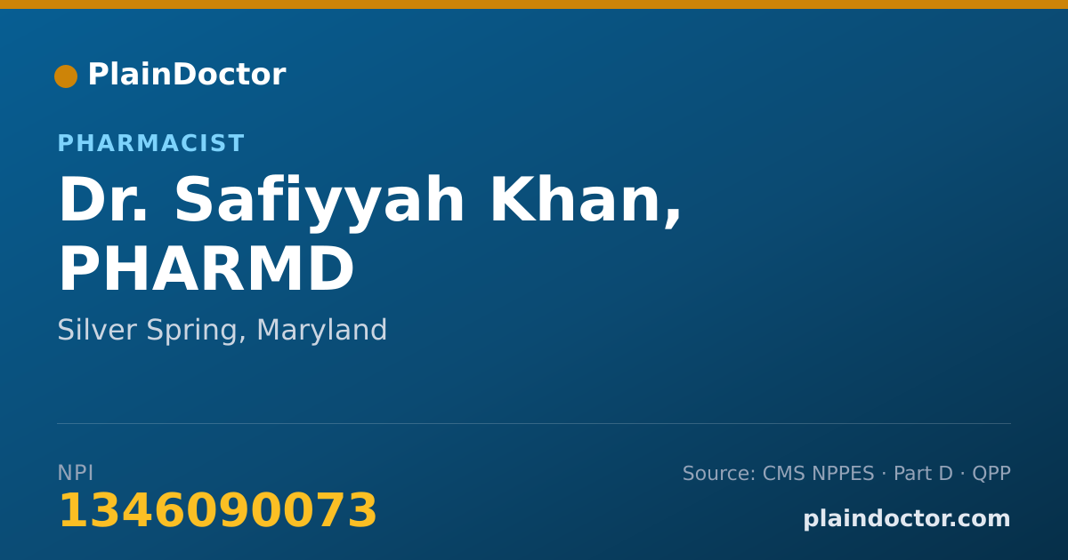 Shareable card for Safiyyah Khan, PHARMD - Pharmacist, Silver Spring, MD