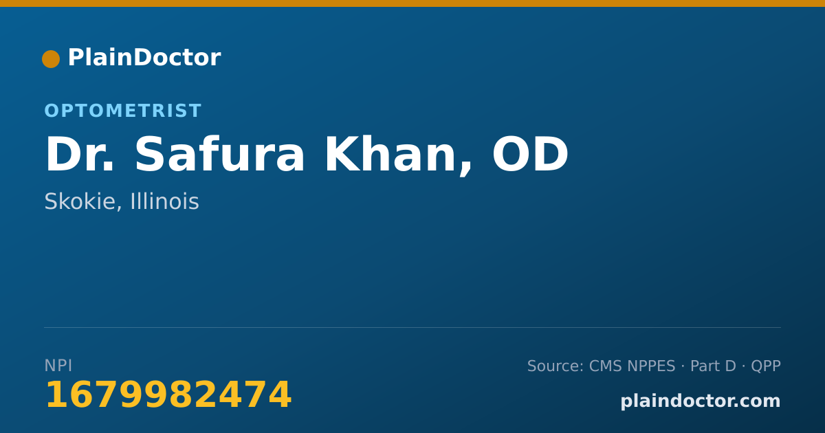 Shareable card for Safura Khan, OD - Optometrist, Skokie, IL