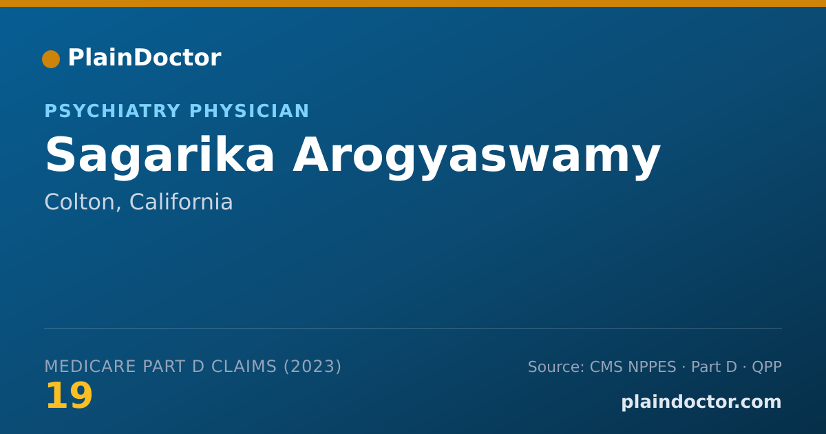 Shareable card for Sagarika Arogyaswamy - Psychiatry Physician, Colton, CA