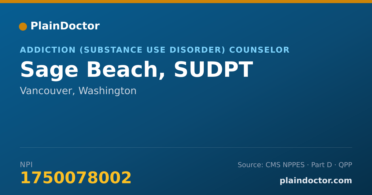Shareable card for Sage Beach, SUDPT - Addiction (Substance Use Disorder) Counselor, Vancouver, WA