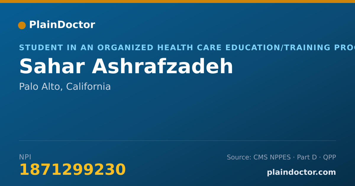 Shareable card for Sahar Ashrafzadeh - Student in an Organized Health Care Education/Training Program, Palo Alto, CA