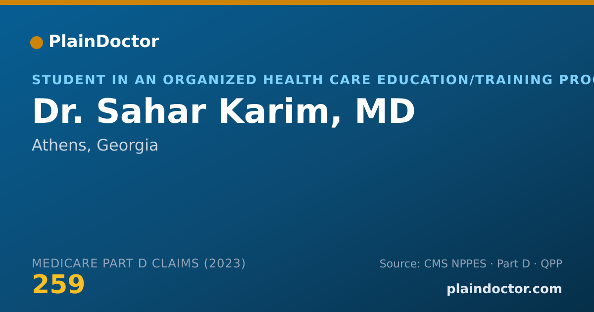 Shareable card for Sahar Karim, MD - Student in an Organized Health Care Education/Training Program, Athens, GA