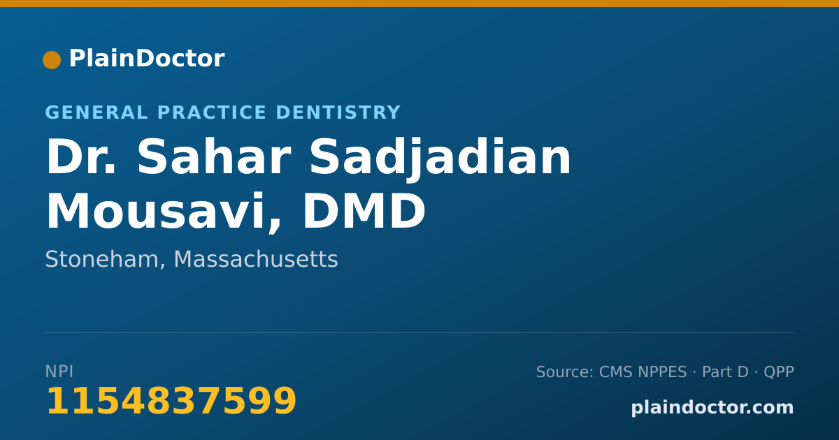 Shareable card for Sahar Sadjadian Mousavi, DMD - General Practice Dentistry, Stoneham, MA