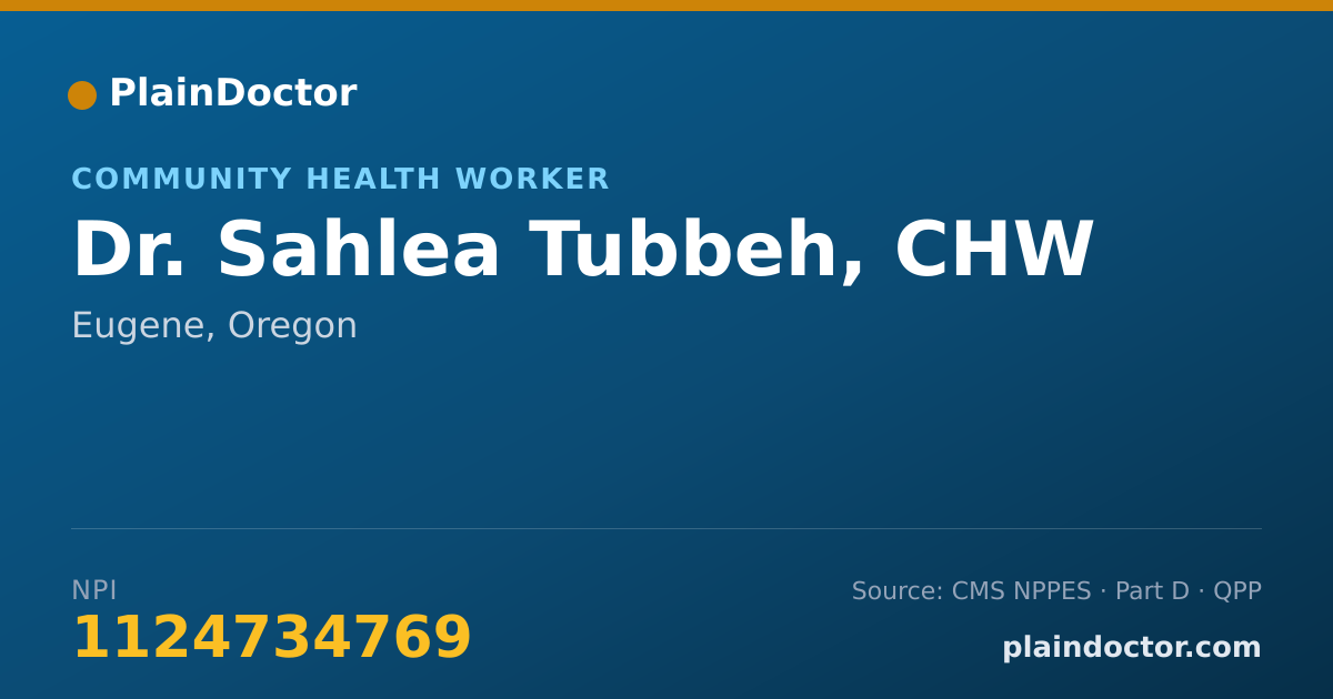 Shareable card for Sahlea Tubbeh, CHW - Community Health Worker, Eugene, OR
