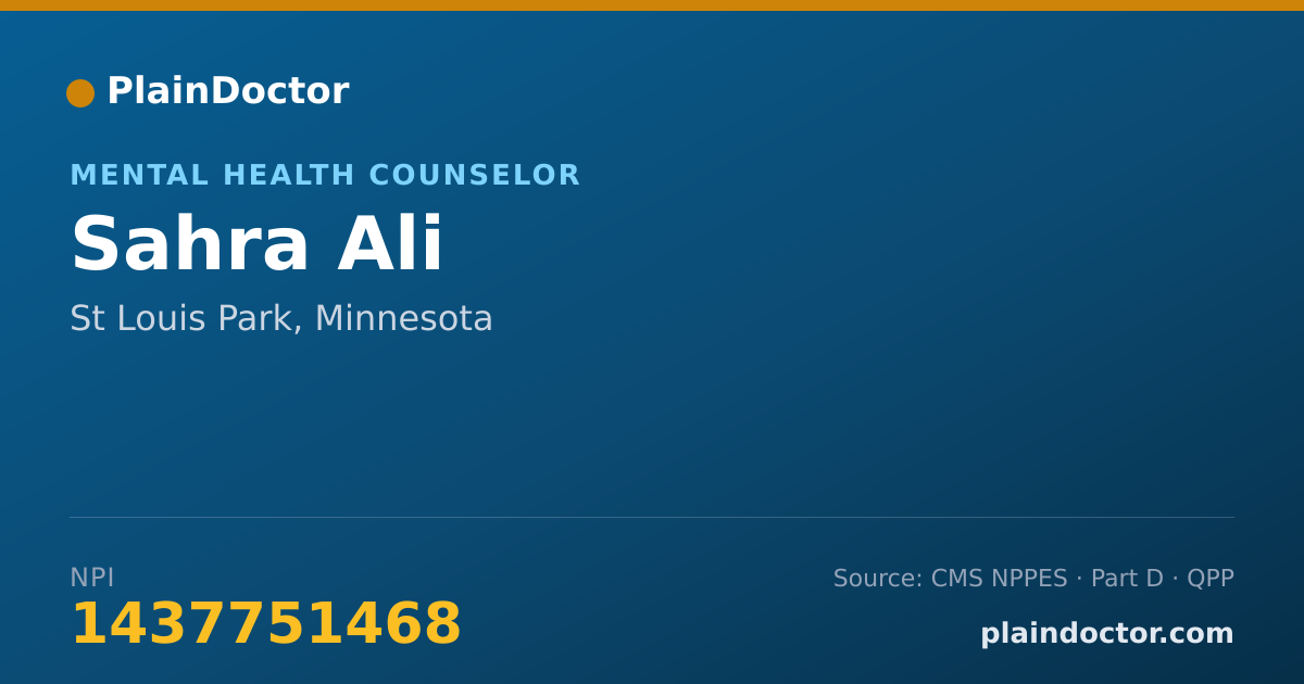 Shareable card for Sahra Ali - Mental Health Counselor, St Louis Park, MN