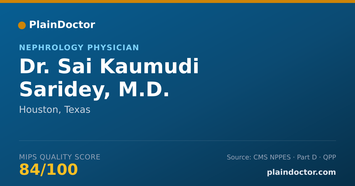 Shareable card for Sai Kaumudi Saridey, M.D. - Nephrology Physician, Houston, TX
