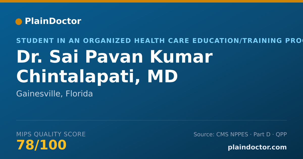 Shareable card for Sai Pavan Kumar Chintalapati, MD - Student in an Organized Health Care Education/Training Program, Gainesville, FL