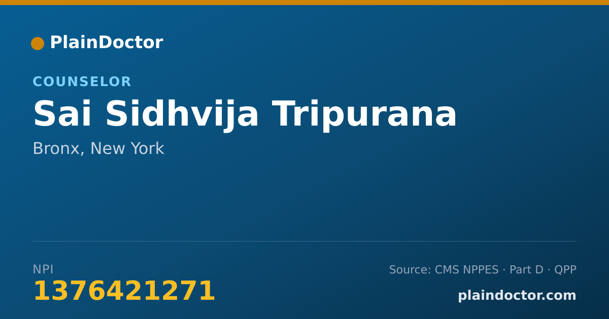 Shareable card for Sai Sidhvija Tripurana - Counselor, Bronx, NY