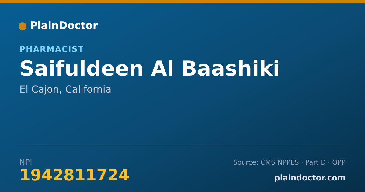 Shareable card for Saifuldeen Al Baashiki - Pharmacist, El Cajon, CA