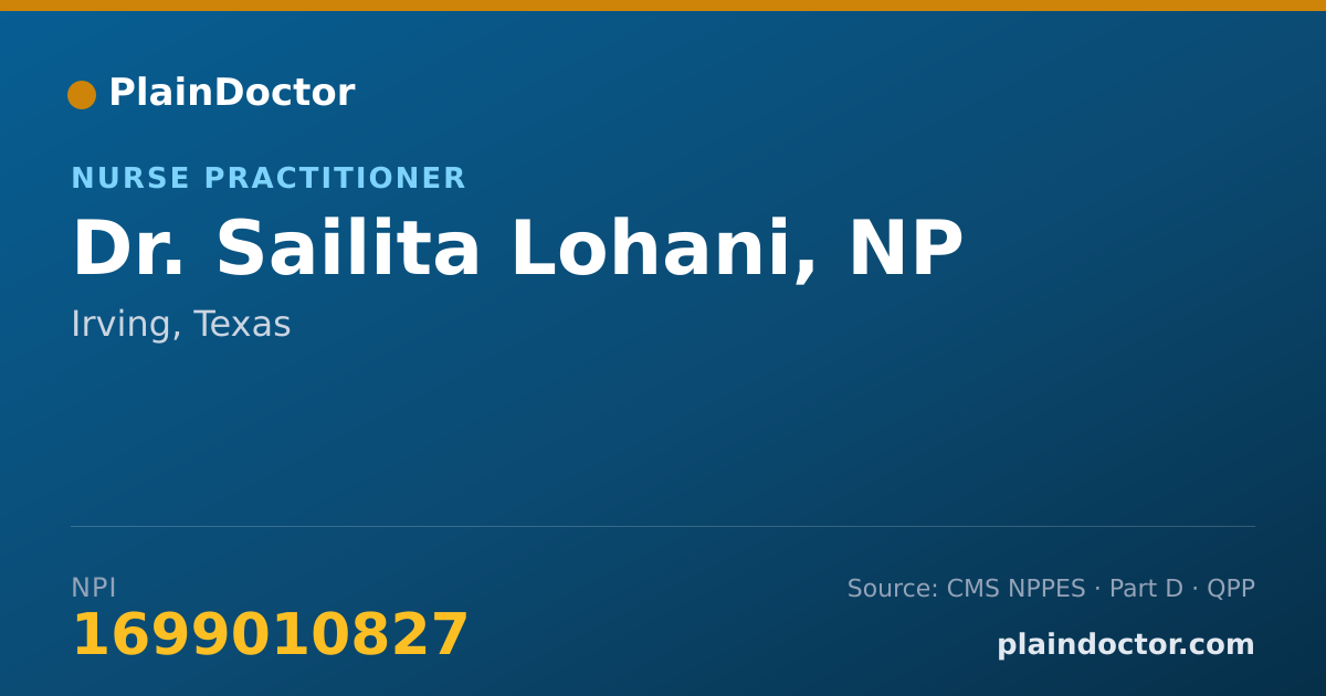 Shareable card for Sailita Lohani, NP - Nurse Practitioner, Irving, TX