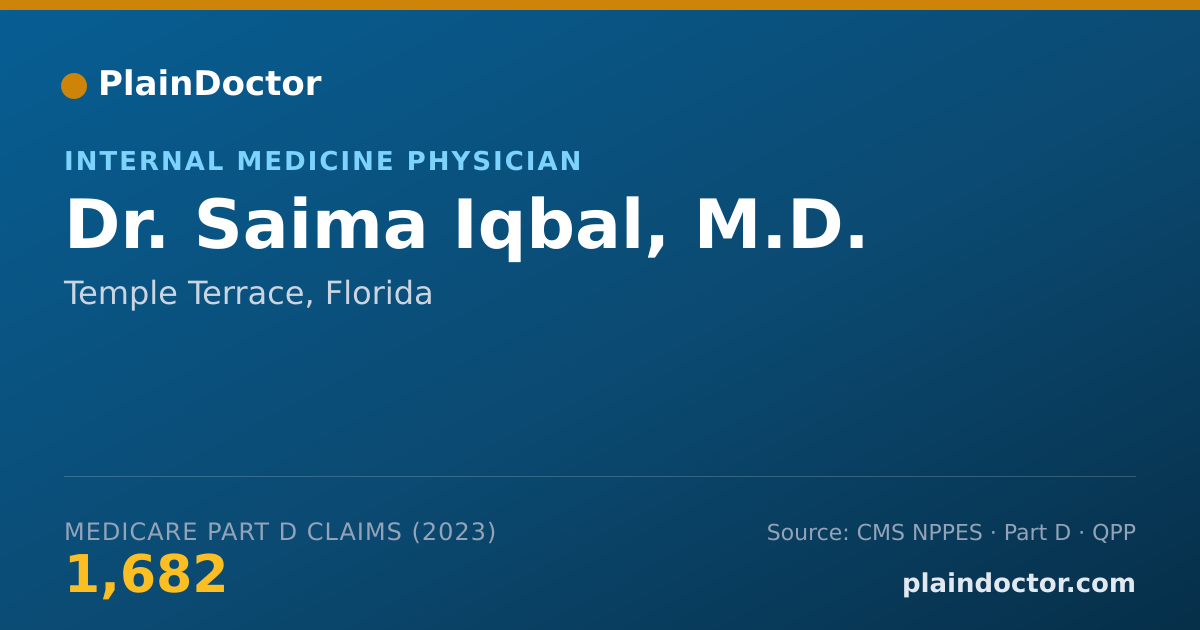 Shareable card for Saima Iqbal, M.D. - Internal Medicine Physician, Temple Terrace, FL