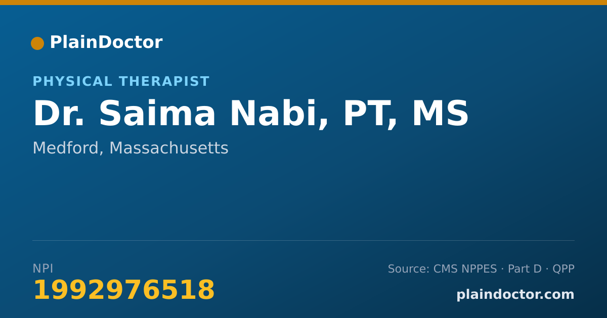 Shareable card for Saima Nabi, PT, MS - Physical Therapist, Medford, MA