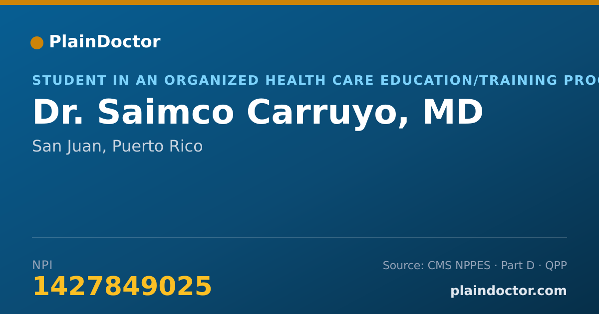 Shareable card for Saimco Carruyo, MD - Student in an Organized Health Care Education/Training Program, San Juan, PR