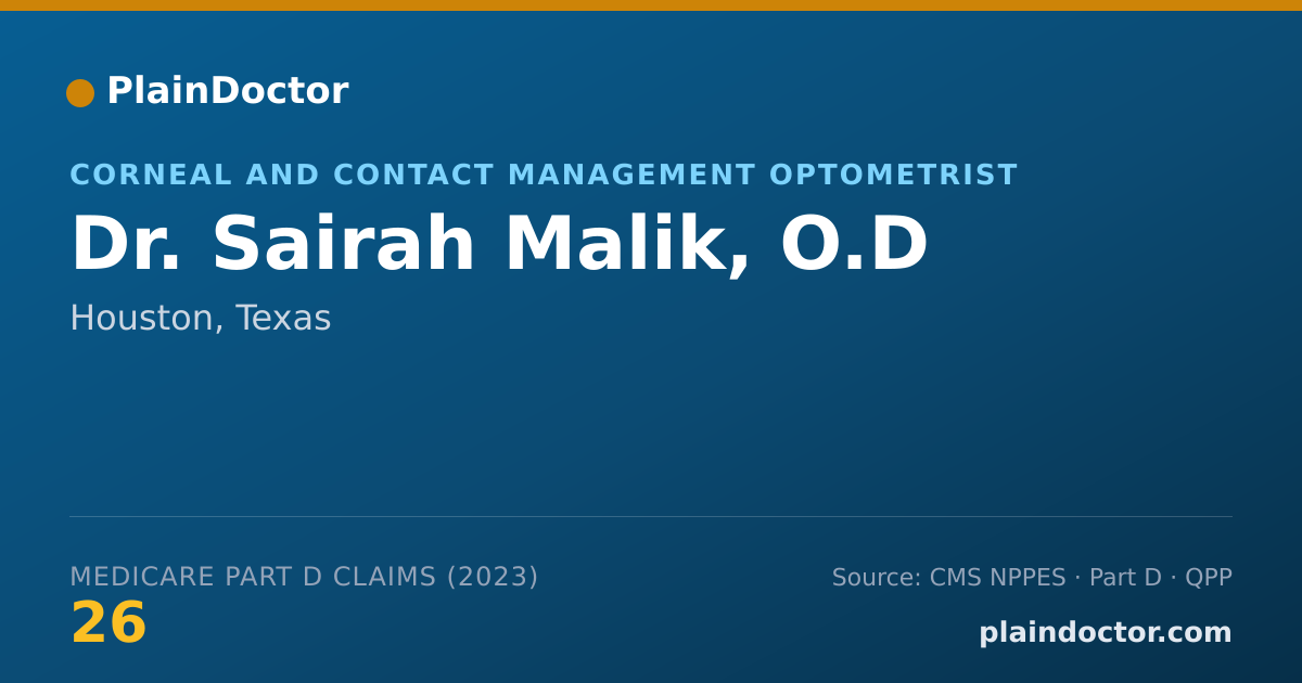 Shareable card for Sairah Malik, O.D - Corneal and Contact Management Optometrist, Houston, TX