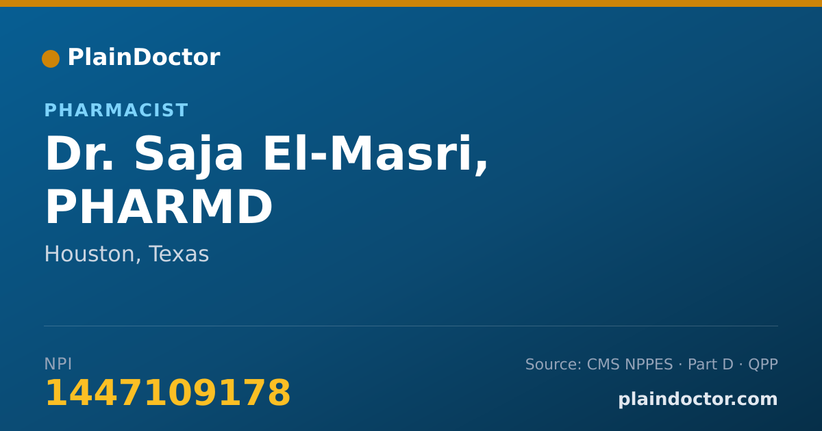 Shareable card for Saja El-Masri, PHARMD - Pharmacist, Houston, TX