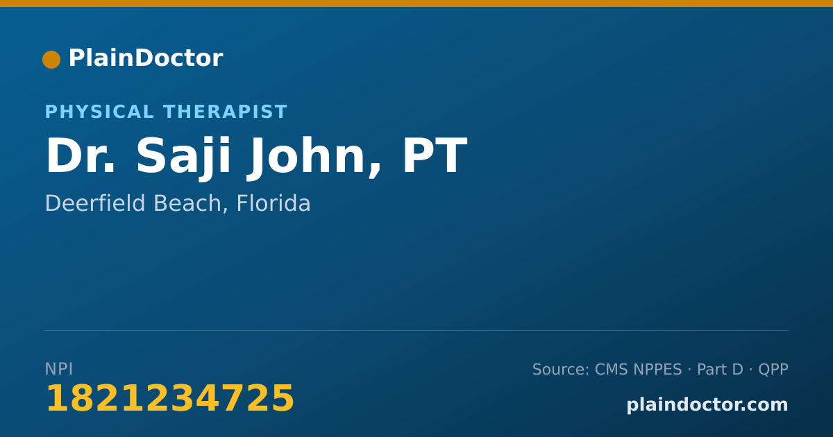 Shareable card for Saji John, PT - Physical Therapist, Deerfield Beach, FL