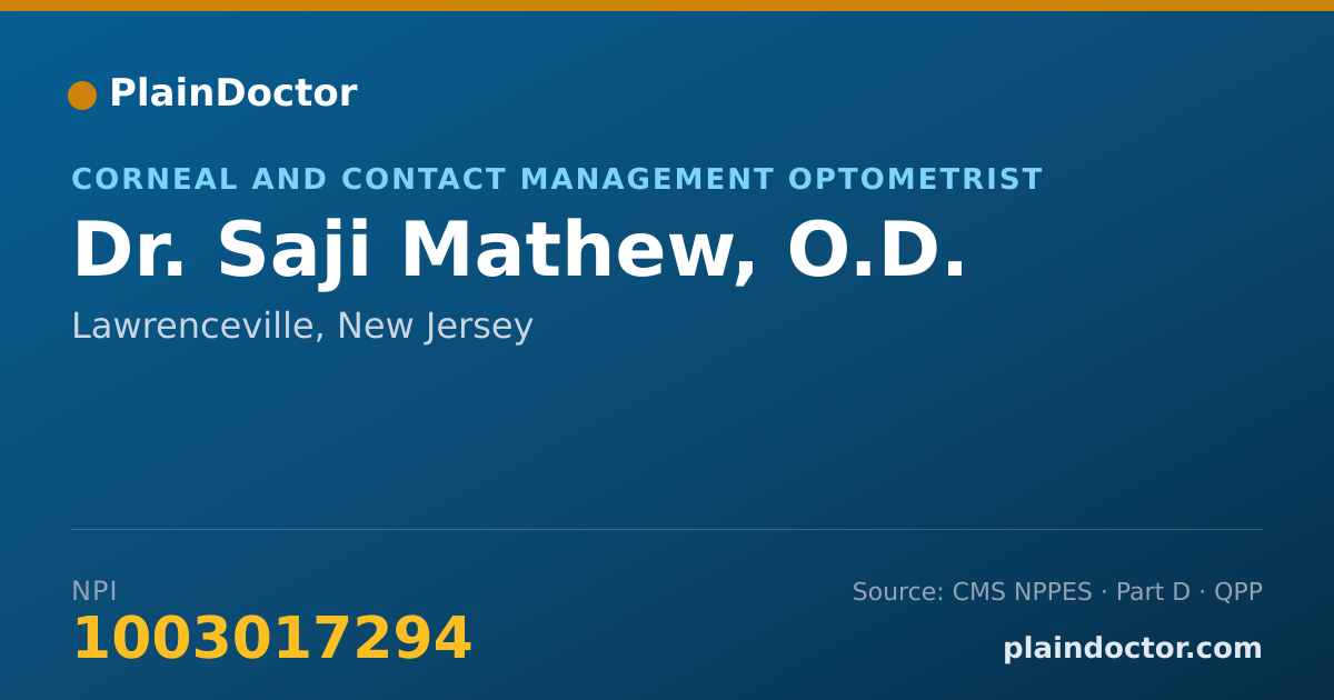 Shareable card for Saji Mathew, O.D. - Corneal and Contact Management Optometrist, Lawrenceville, NJ