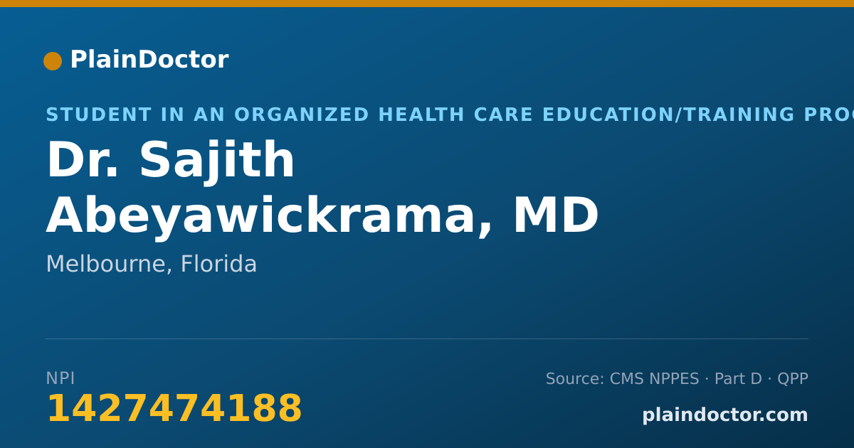 Shareable card for Sajith Abeyawickrama, MD - Student in an Organized Health Care Education/Training Program, Melbourne, FL