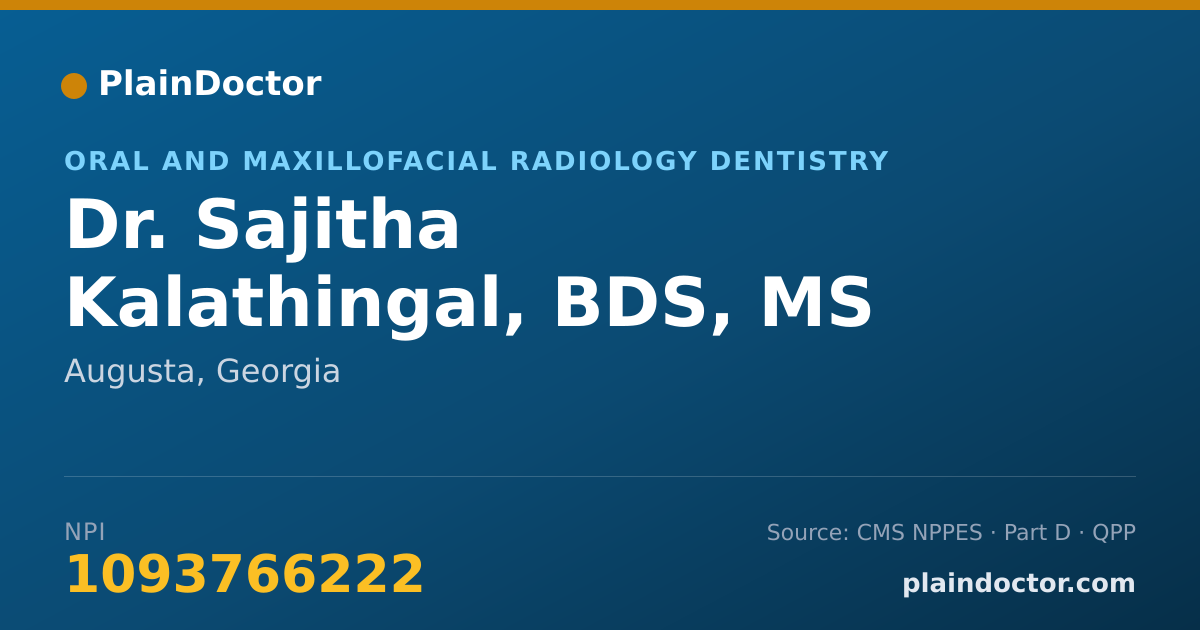 Shareable card for Sajitha Kalathingal, BDS, MS - Oral and Maxillofacial Radiology Dentistry, Augusta, GA