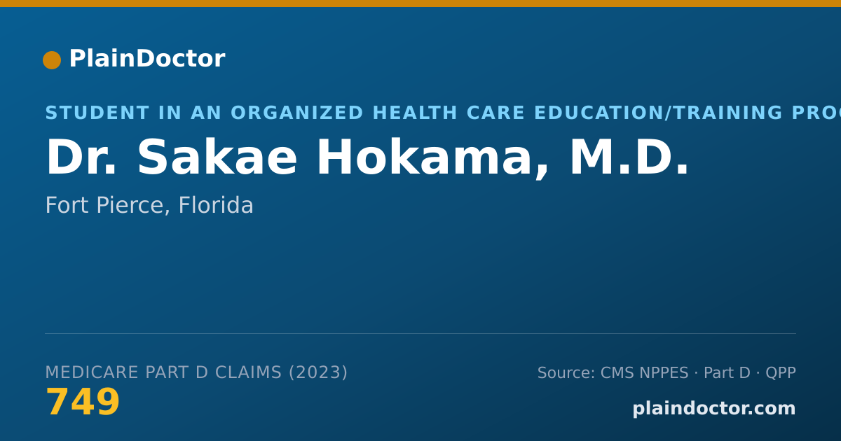 Shareable card for Sakae Hokama, M.D. - Student in an Organized Health Care Education/Training Program, Fort Pierce, FL