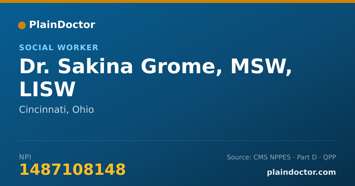 Shareable card for Sakina Grome, MSW, LISW - Social Worker, Cincinnati, OH