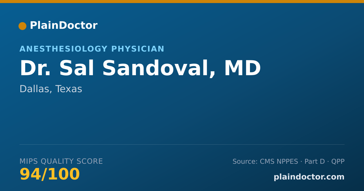 Shareable card for Sal Sandoval, MD - Anesthesiology Physician, Dallas, TX