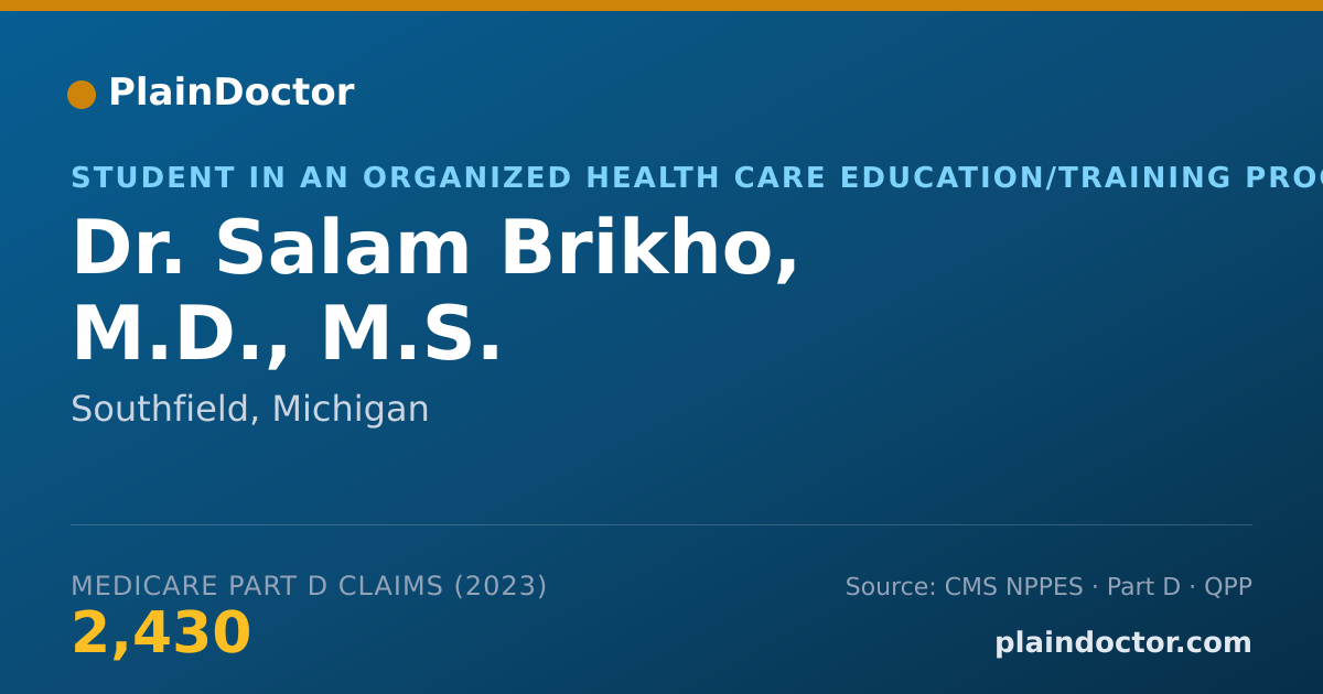 Shareable card for Salam Brikho, M.D., M.S. - Student in an Organized Health Care Education/Training Program, Southfield, MI