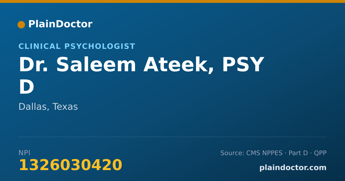 Shareable card for Saleem Ateek, PSY D - Clinical Psychologist, Dallas, TX