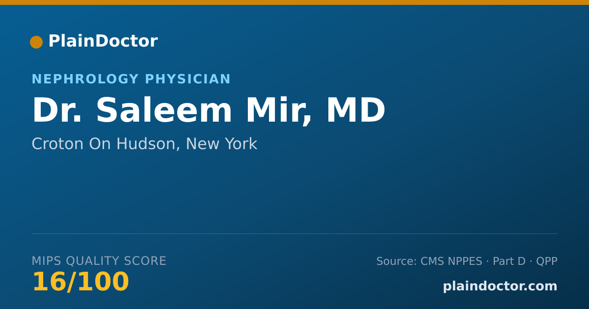 Shareable card for Saleem Mir, MD - Nephrology Physician, Croton On Hudson, NY