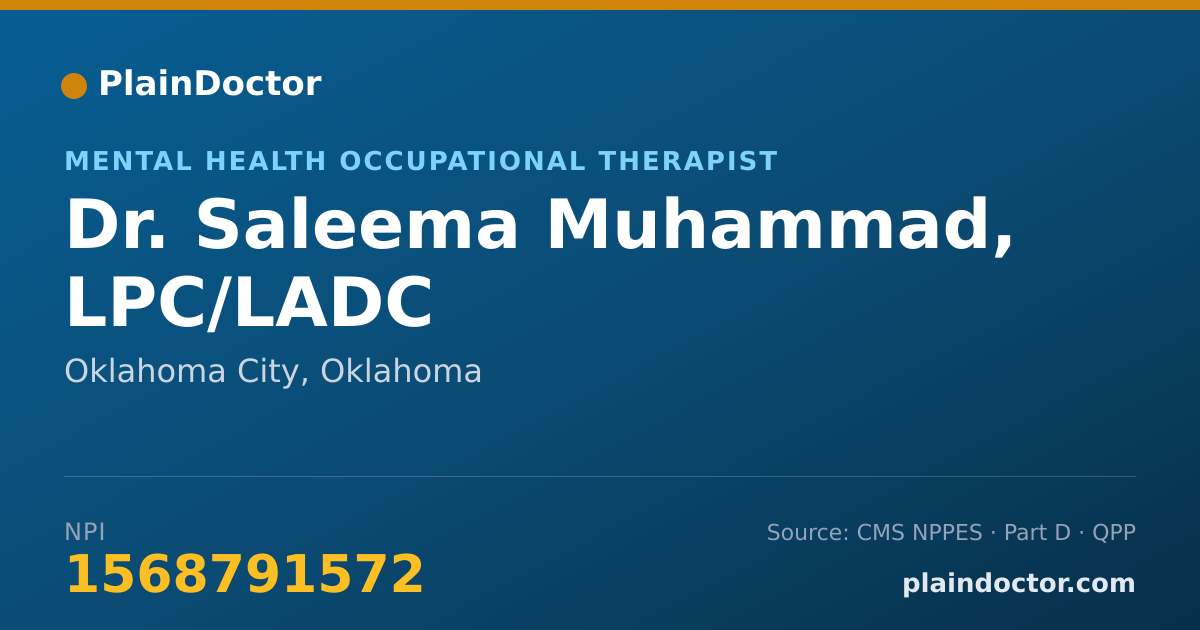 Shareable card for Saleema Muhammad, LPC/LADC - Mental Health Occupational Therapist, Oklahoma City, OK