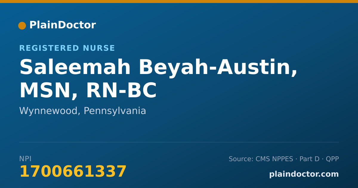 Shareable card for Saleemah Beyah-Austin, MSN, RN-BC - Registered Nurse, Wynnewood, PA