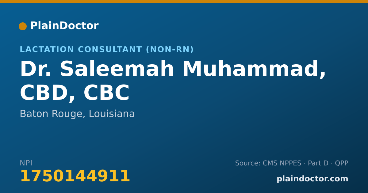 Shareable card for Saleemah Muhammad, CBD, CBC - Lactation Consultant (Non-RN), Baton Rouge, LA