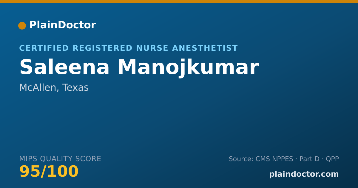 Shareable card for Saleena Manojkumar - Certified Registered Nurse Anesthetist, McAllen, TX