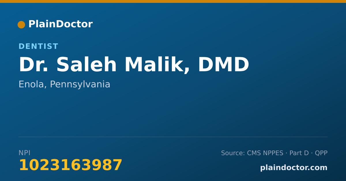 Shareable card for Saleh Malik, DMD - Dentist, Enola, PA