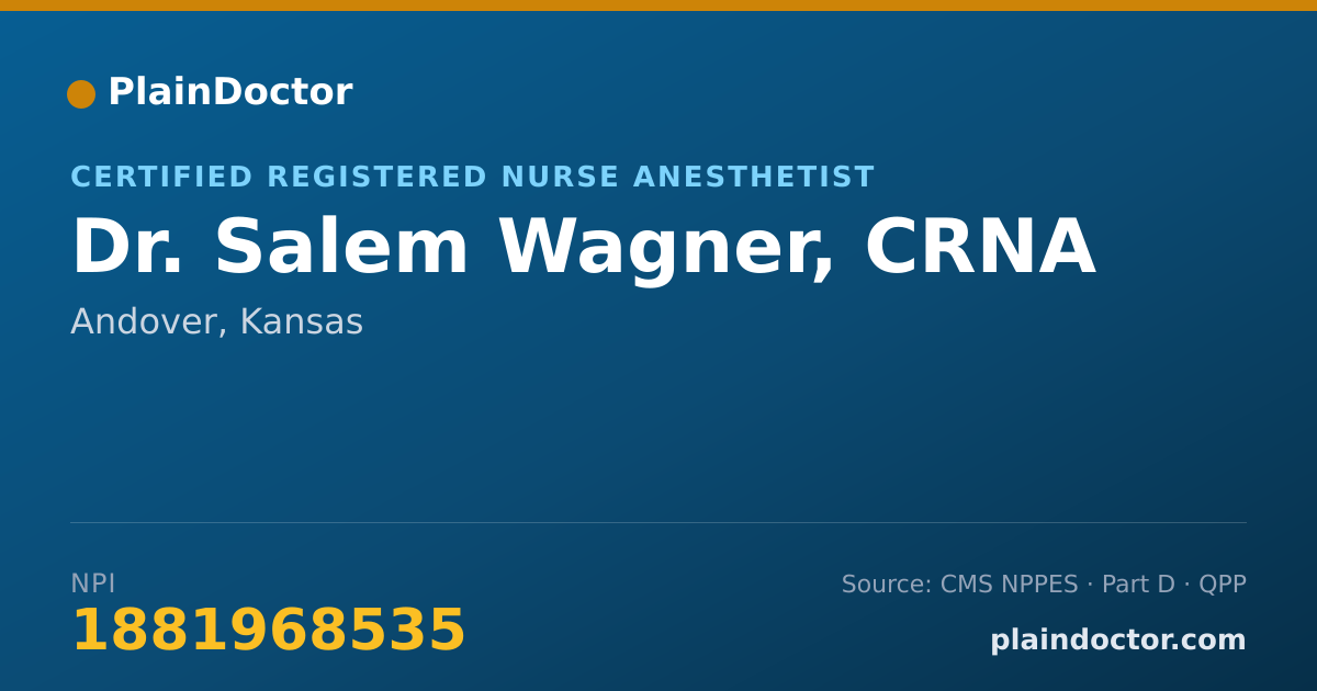 Shareable card for Salem Wagner, CRNA - Certified Registered Nurse Anesthetist, Andover, KS