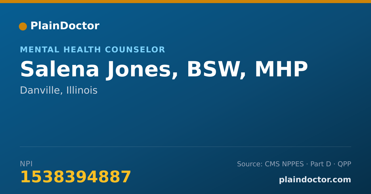 Shareable card for Salena Jones, BSW, MHP - Mental Health Counselor, Danville, IL