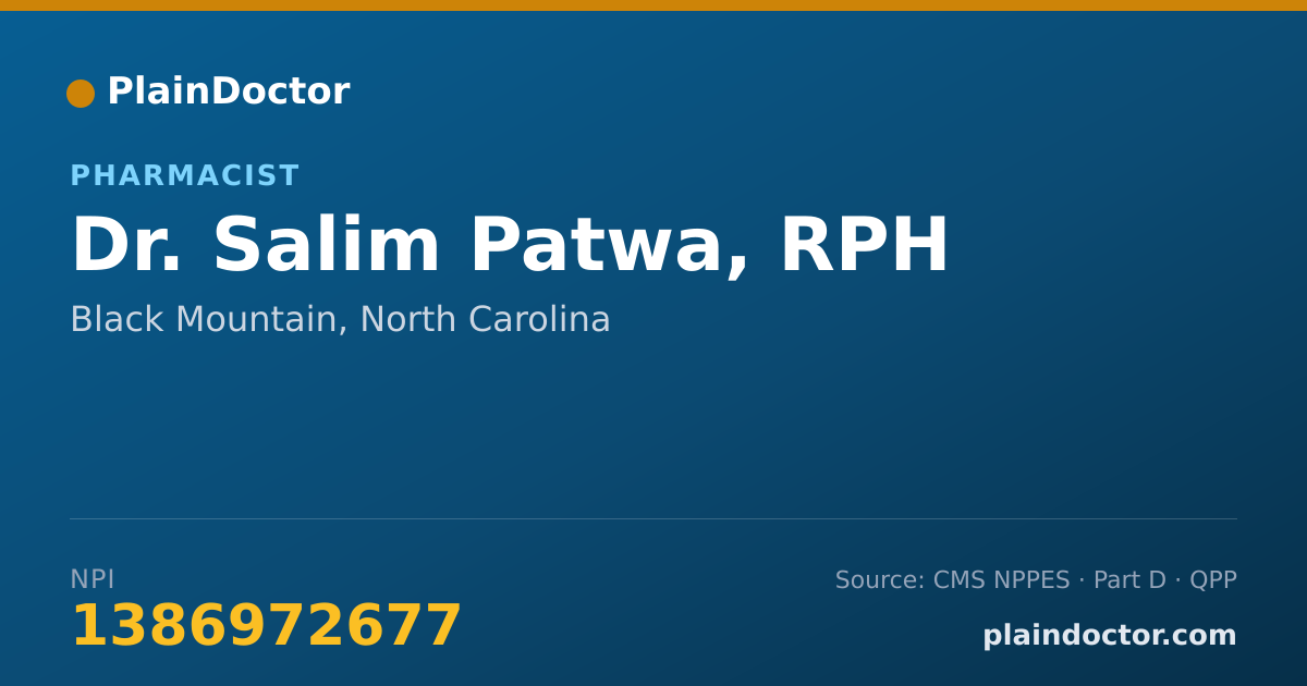 Shareable card for Salim Patwa, RPH - Pharmacist, Black Mountain, NC