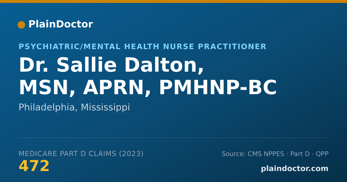 Shareable card for Sallie Dalton, MSN, APRN, PMHNP-BC - Psychiatric/Mental Health Nurse Practitioner, Philadelphia, MS