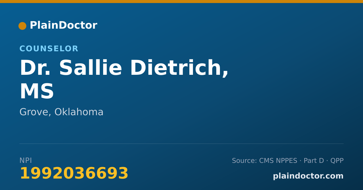 Shareable card for Sallie Dietrich, MS - Counselor, Grove, OK