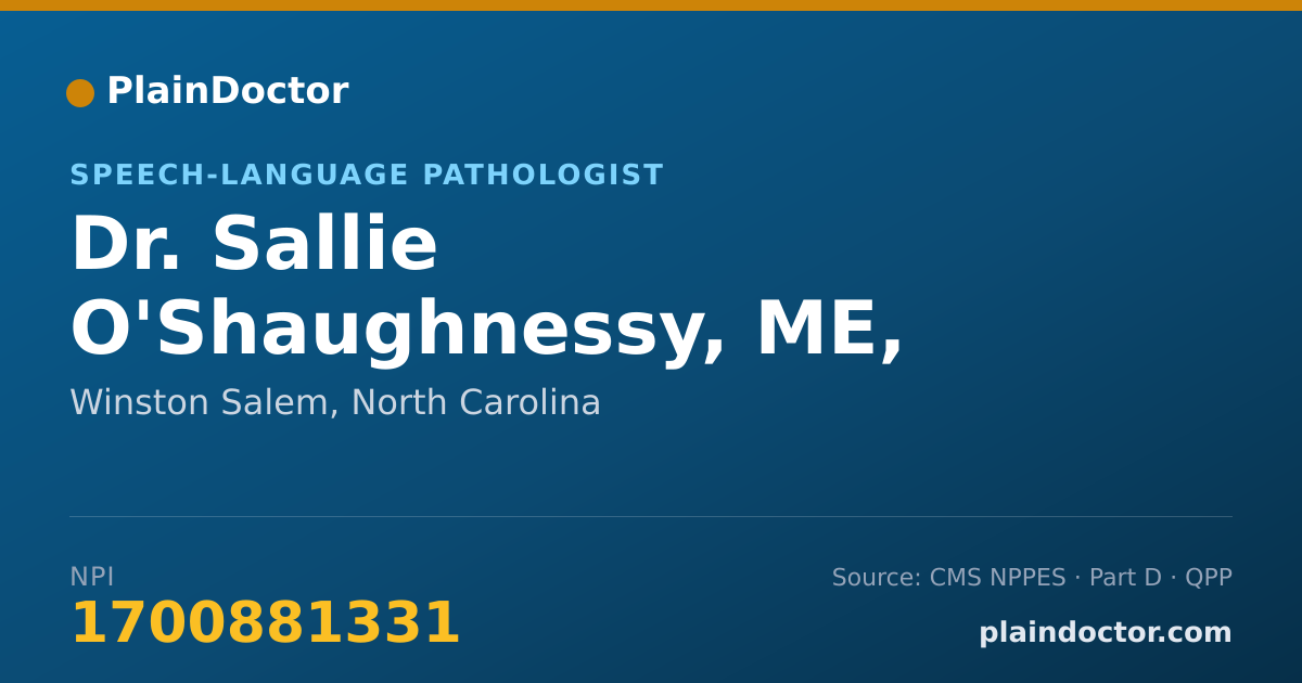 Shareable card for Sallie O'Shaughnessy, ME, CCC-SLP - Speech-Language Pathologist, Winston Salem, NC