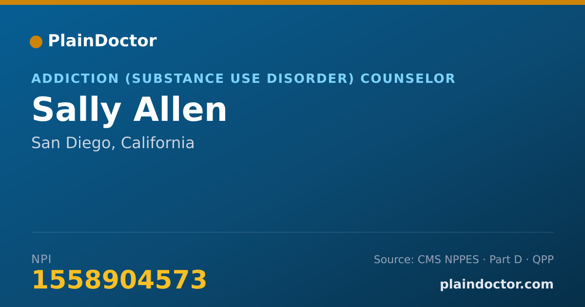 Shareable card for Sally Allen - Addiction (Substance Use Disorder) Counselor, San Diego, CA